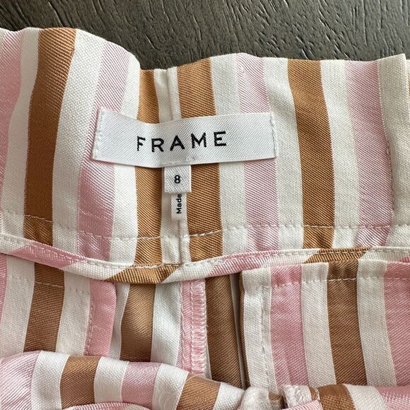 FRAME High-Waisted Pleated Shorts – Striped, Size 8 - Picture 5 of 7